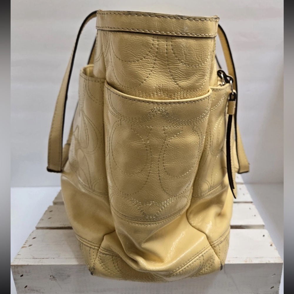 Coach Mustard Yellow Embossed Poly leather Tote,  with lots of life, discounted - Picture 11 of 16
